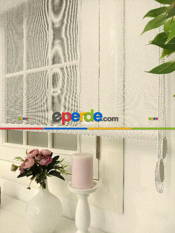 Çiftli Sistem Tül Stor Beyaz Cizgili Tül- Beyaz