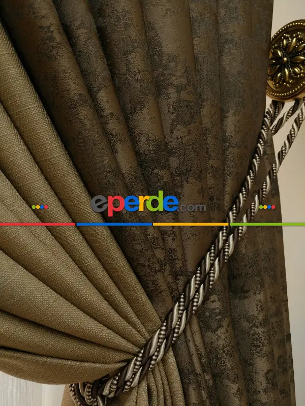 Açık Koyu Kahve Renk Kombinli Desenli Fon Perde- Kahve Koyu-sütlü Kahve