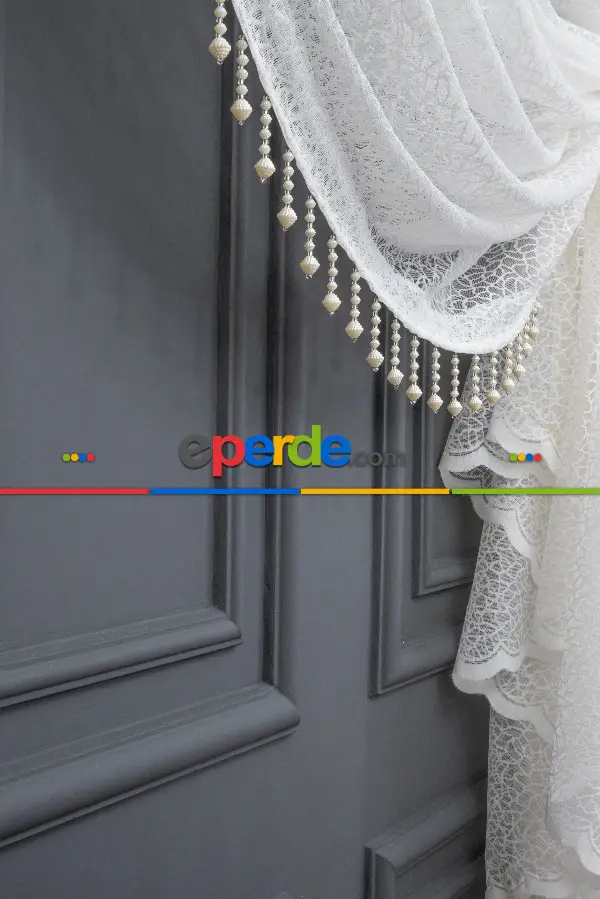 Kuvaze Perde Arı Peteği Model Yanki Tiyatro Tasarım - Beyaz-ekru