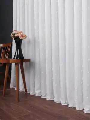 Ponpon Desenli Keten Düz Tül Perde Gramajlı