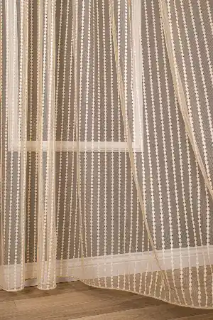 Boncuk Çizgili Örme Bej Düz Tül Perde Pa 7079 - Kurşunlu Tül
