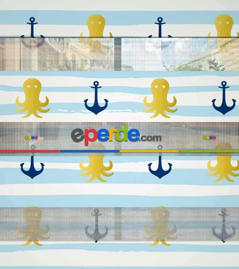 Çocuk Odası Zebra Perde - Çapa Baskılı Zebra Perde- Lacivert-Mavi-Sarı-Beyaz