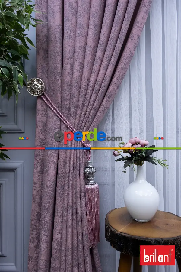 Patinedesenli Brillant Jakar Desen Fon Perde ( Dökümlü Fon )- Pembe Pudra Pembe-gül Kurusu