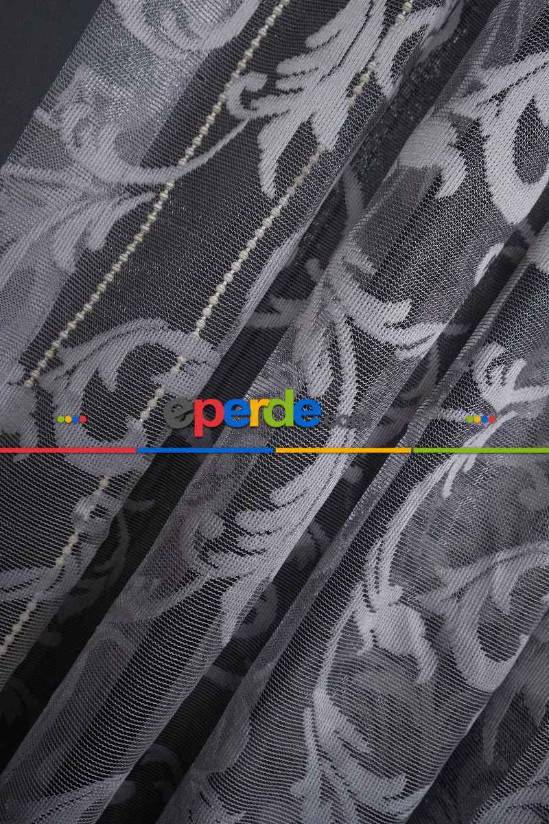 Gri Sarmaşık Desen Tül Kruvaze Şal Tül Perde Yanki Tül - Düz Model Sipariş Seçeneği - Yatak Odası Tül