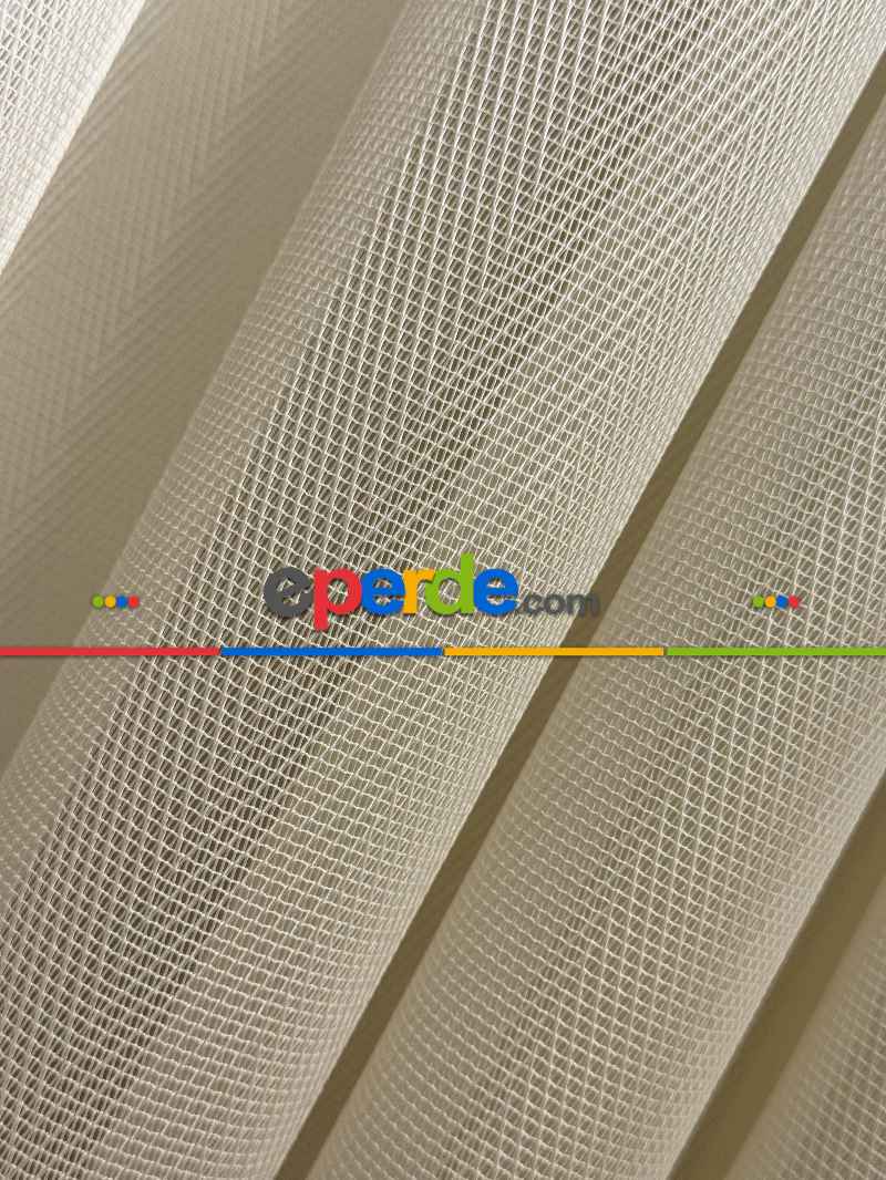 Yatak Odası - Krem Balık Sırtı Desen Çizgili Tül Perde, Ağır Gramajlı Premium Seri, Kurşunlu Tül