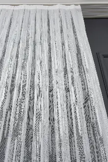 Oturma Odası - Çizgili Modern Desen Örme Tül - Ekru