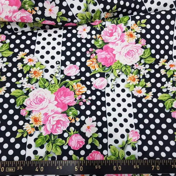 Çiçek Desenli Fon Perde Evm836 Kumaşı Kalındır Duck Bezi Değildir- Siyah-Beyaz-Pembe Koyu