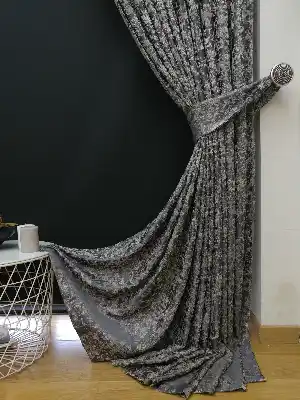 Patine Desenli Krem Antresit Desenli Jakar Fon Perde (180cm En)- Antrasit