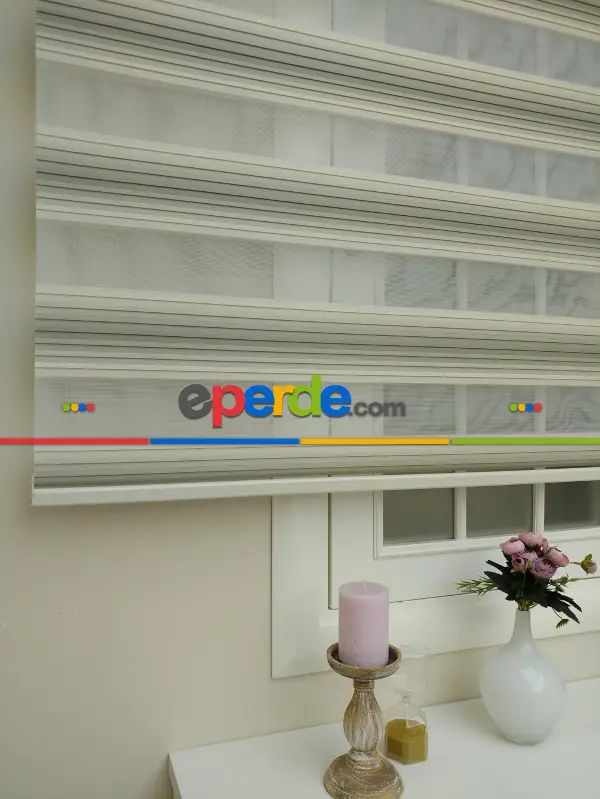 Yatak Odası - Zebra Perde - Degrade Renk Geçişli Pileli Zebra Perde- Bej-açık Vizon