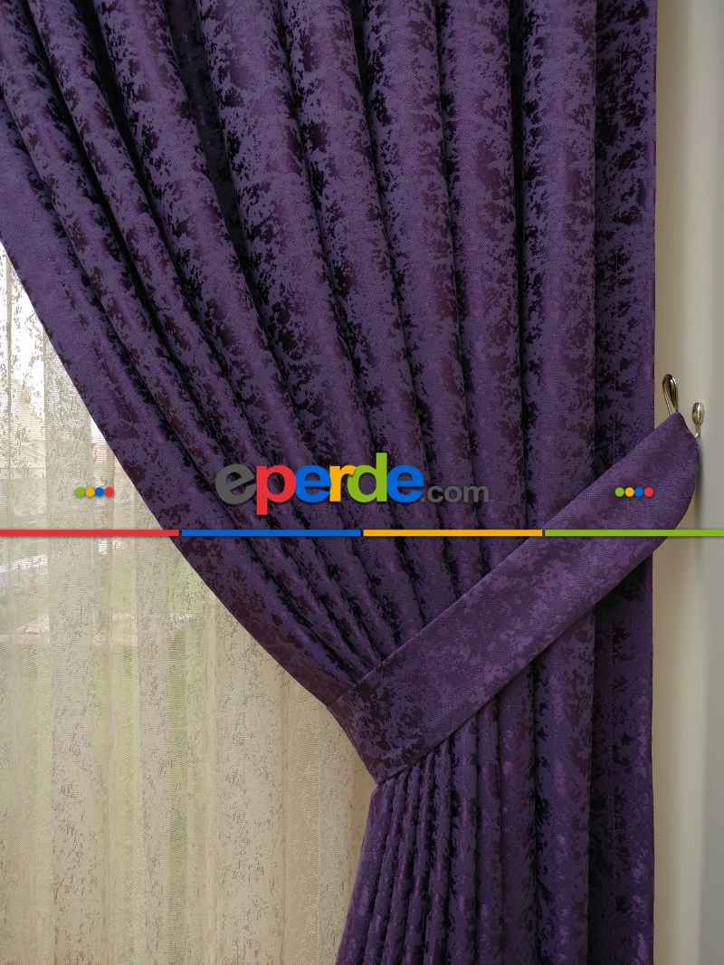 Acık Mor Duz Jakar Fon Perde - Mor