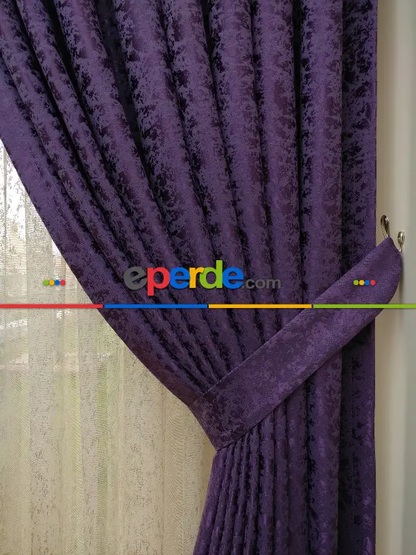 Yatak Odası - Acık Mor Duz Jakar Fon Perde - Mor