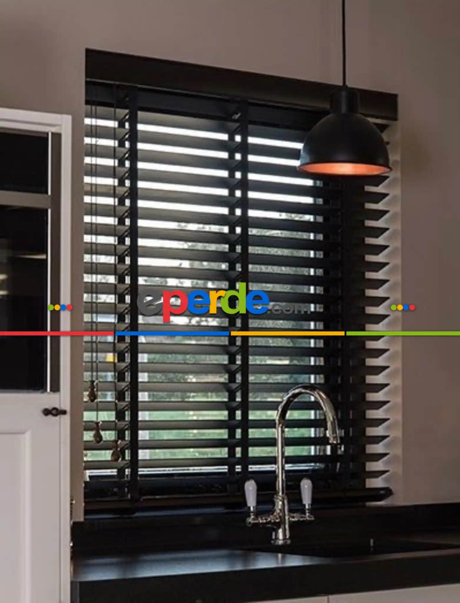 Ahşap Jaluzi Kurdelalı 50 Mm- Siyah