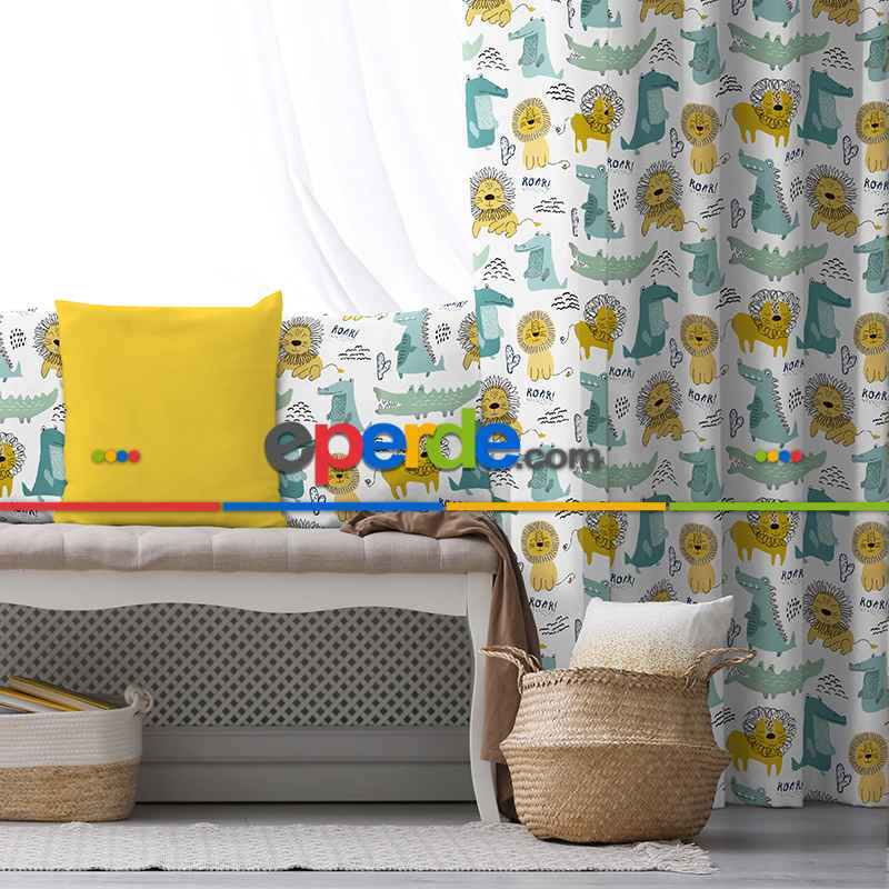 Çocuk Odası Fon Perde Evim1088 Kumaşı Kalındır Duck Bezi Değildir- Mavi-beyaz