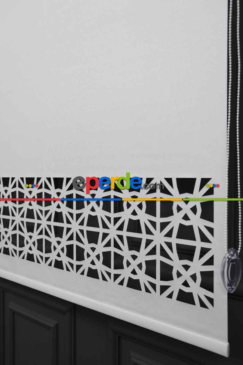 Mutfak Stor - Ekru Renk Lazer Kesim Mat Stor Perde (ister Düz - İster Lazer Kesimli Satın Alın)