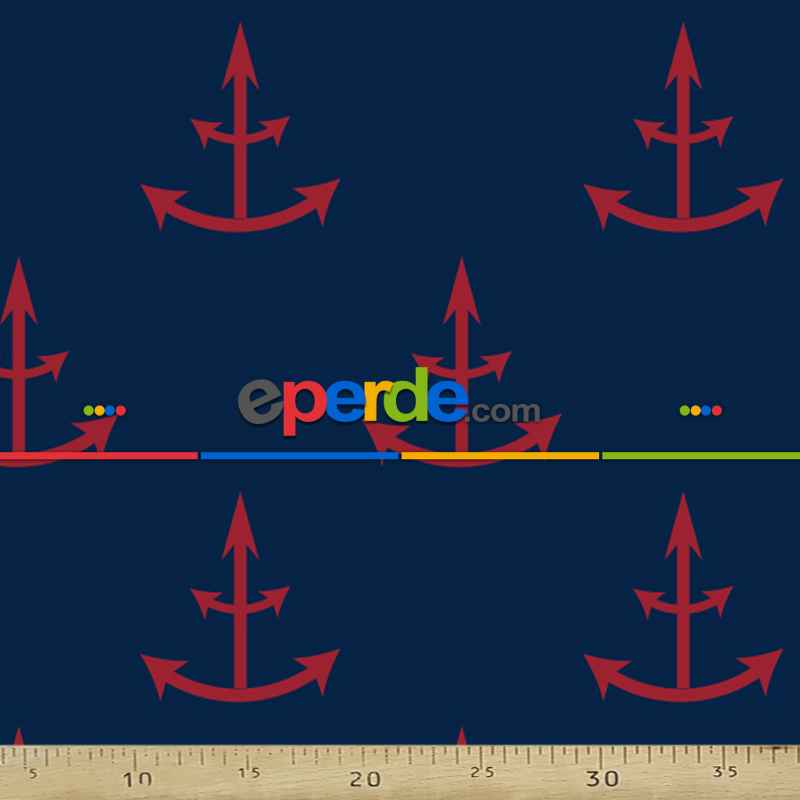 Bebek Odası Fon - Çapa Desenli Fon Perde Evm408-10 Kumaşı Kalındır Duck Bezi Değildir- Lacivert