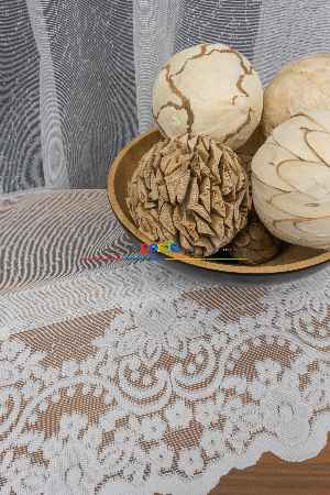 %50 İndirimli Hazır Ölçülü Etek Ucu Damask Desenli Örme Tül Perde