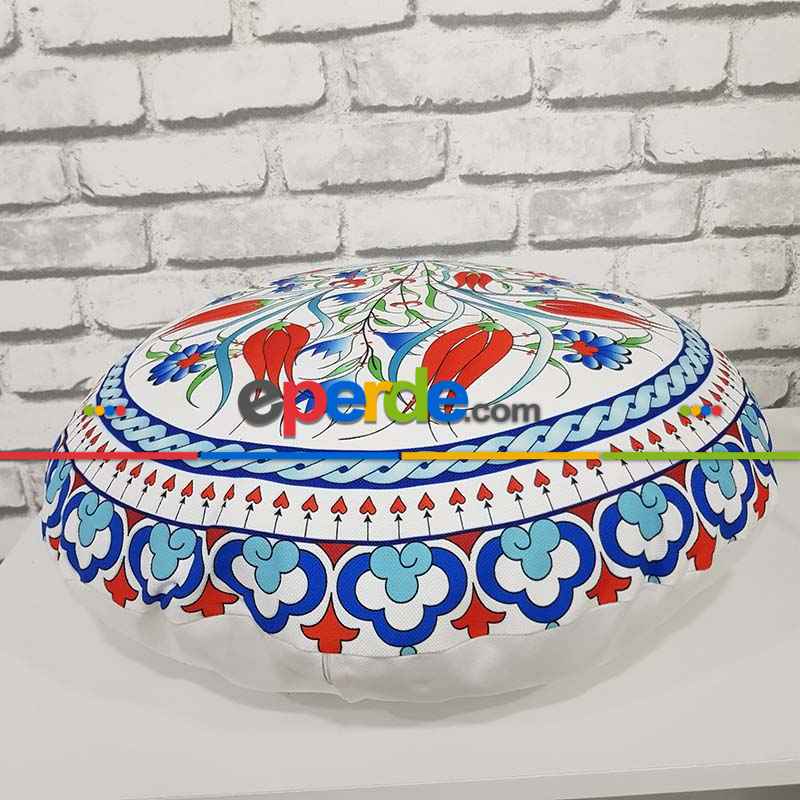 Çini Desenli Yuvarlak Yer Minderi 45 Cm Çapında-  Çok Renkli 2