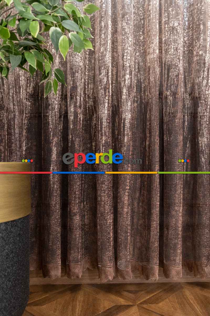 Modern Koyu Kahverengi Desenli Degrade Geçişli Örme Tül Perde Yüksek Kalite