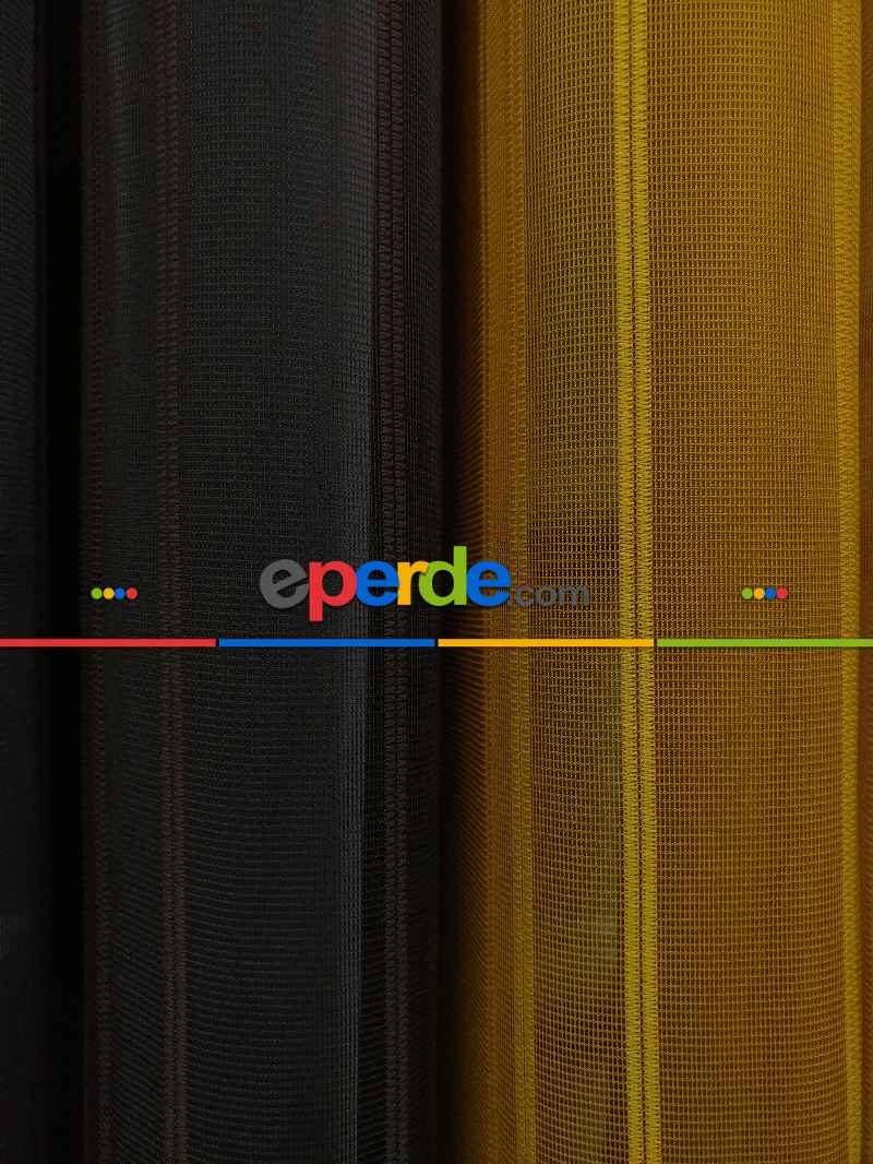 Lens Akıllı Dikey Tül Perde 117- Beyaz-kahve Koyu-hardal