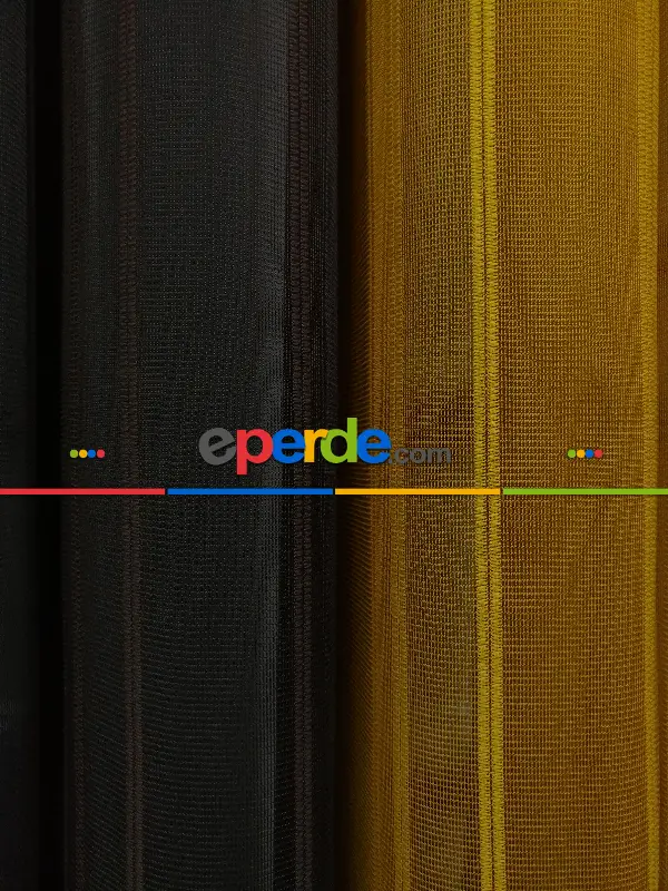 Lens Akıllı Dikey Tül Perde 117- Beyaz-kahve Koyu-hardal