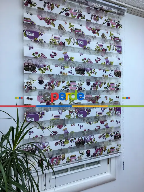 Zebra Perde- Kavanoz Baskılı Zebra Perde- Pembe-mor