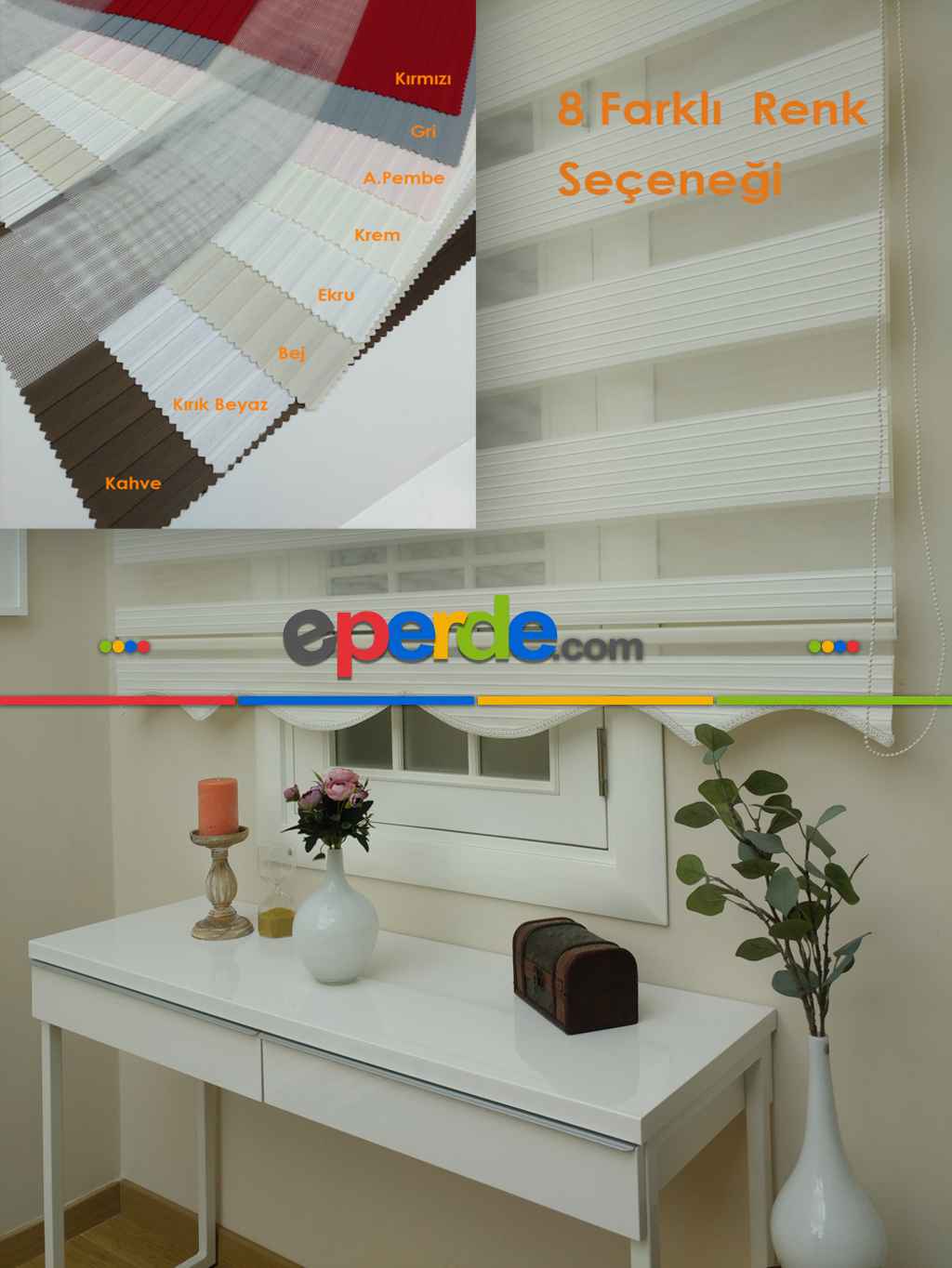 Geniş Pileli Zebra Perde- Gri-Füme-Antrasit-Ekru-Kahve-Sütlü Kahve