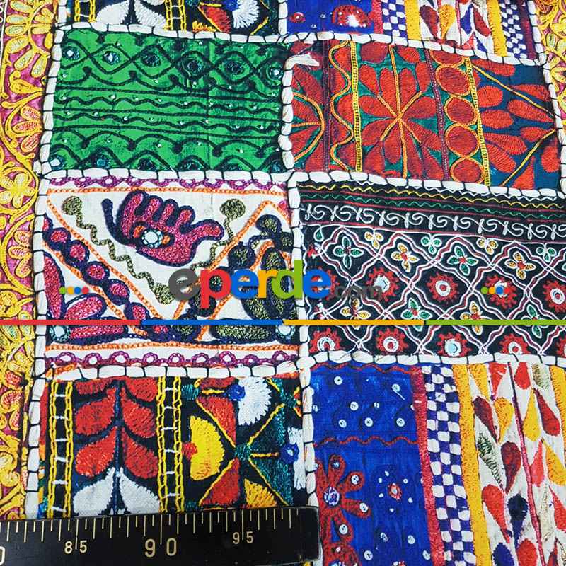 Etnik Desenli Fon Perde Evm553 Kumaşı Kalındır Duck Bezi Değildir-  Çok Renkli 2