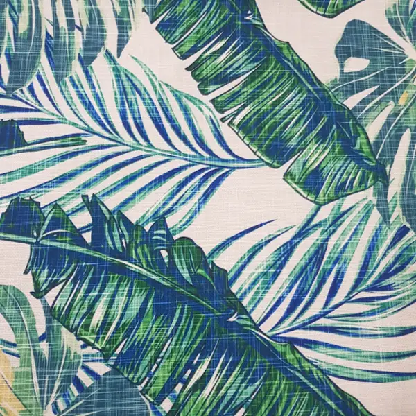 Salon Fon - Tropikal Yaprak Desenli Fon Perde Evm1120 Kumaşı Kalındır Duck Bezi Değildir- Yeşil-Beyaz- Çok Renkli 3