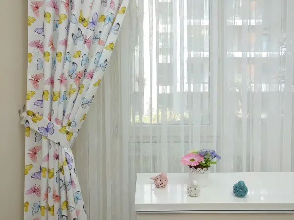 Kelebek Desenli Kız Bebek Ve Çocuk Odası Fon Perde Modelleri- Sarı-Beyaz-Turkuaz-Pembe