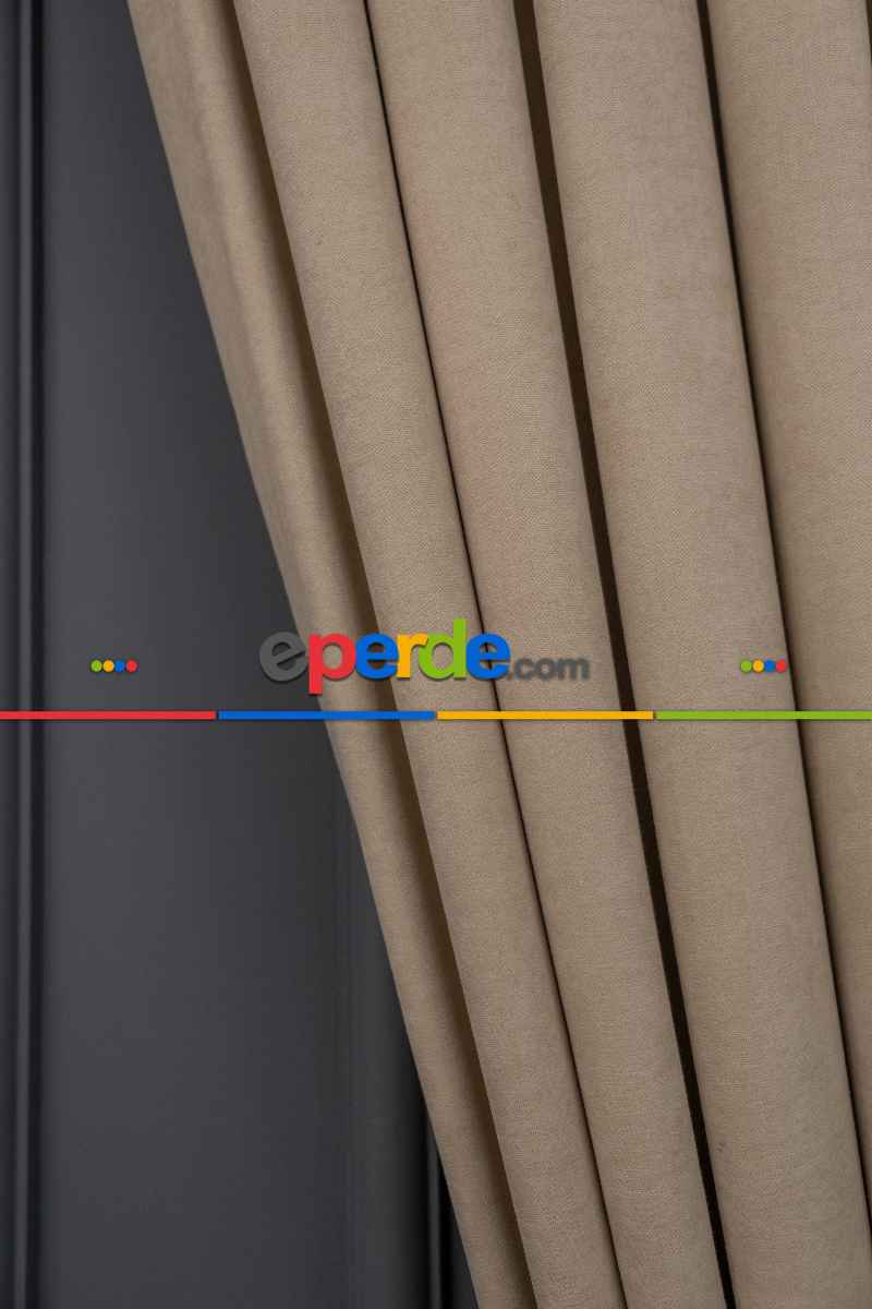 Bej Rengi Düz Fon Perde Dökümlü Fon Perde