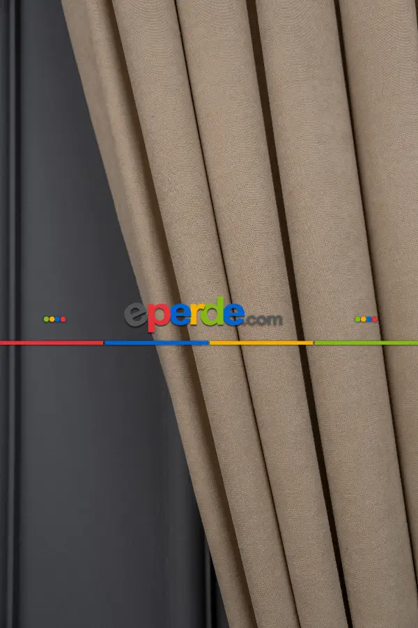 Bej Rengi Düz Fon Perde Dökümlü Fon Perde