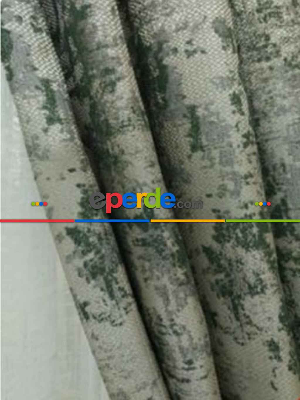 Patinedesenli Bej Yeşil Desenli Jakar Fon Perde (285 En)- Yeşil