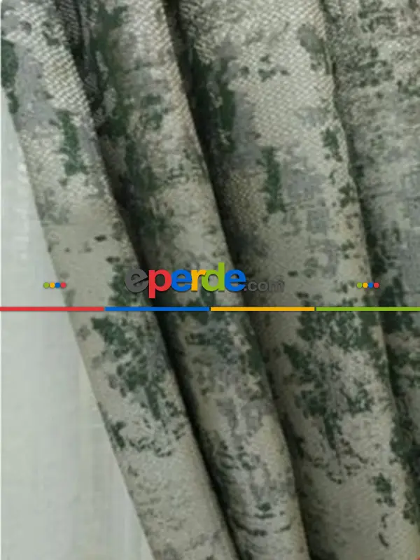 Bej Yeşil Desenli Jakar Fon Perde (285 En)- Yeşil Koyu Yeşil