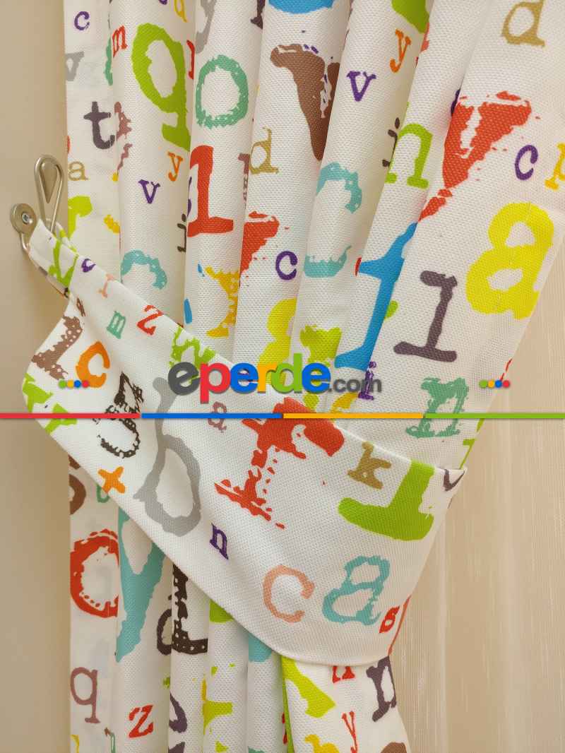 Bebek Odası Fon - Harf Desen Fon Perde ( Kalın Pamuklu Kumaş)- Gri-Füme-Antrasit