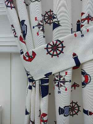 Fon Perde Denizci - Çapalı Fon Perde ( Kalın Pamuklu Kumaş )- Lacivert-mavi-kırmızı