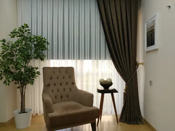 Patinedesenli Kahve Renk Jakar Desenli Fon Perde- Kahve