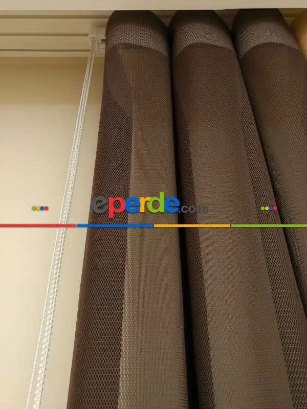 Tül Dikey Zebra Perde, 20 Renk- Kahverengi-Krem-Hardal Sarısı