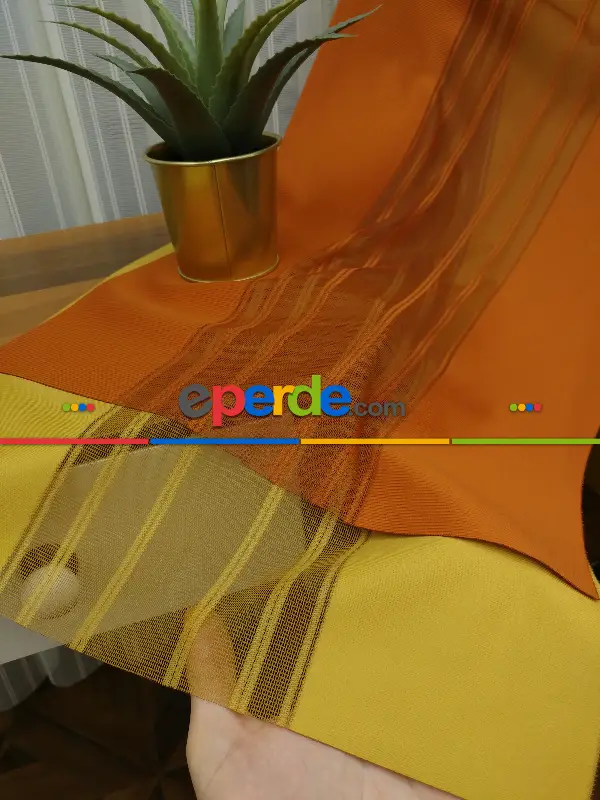 Salon - 2021 Sezonu - Tül Dikey Zebra Perde - Stor Tül Perde Hepsi Birarada- Turuncu