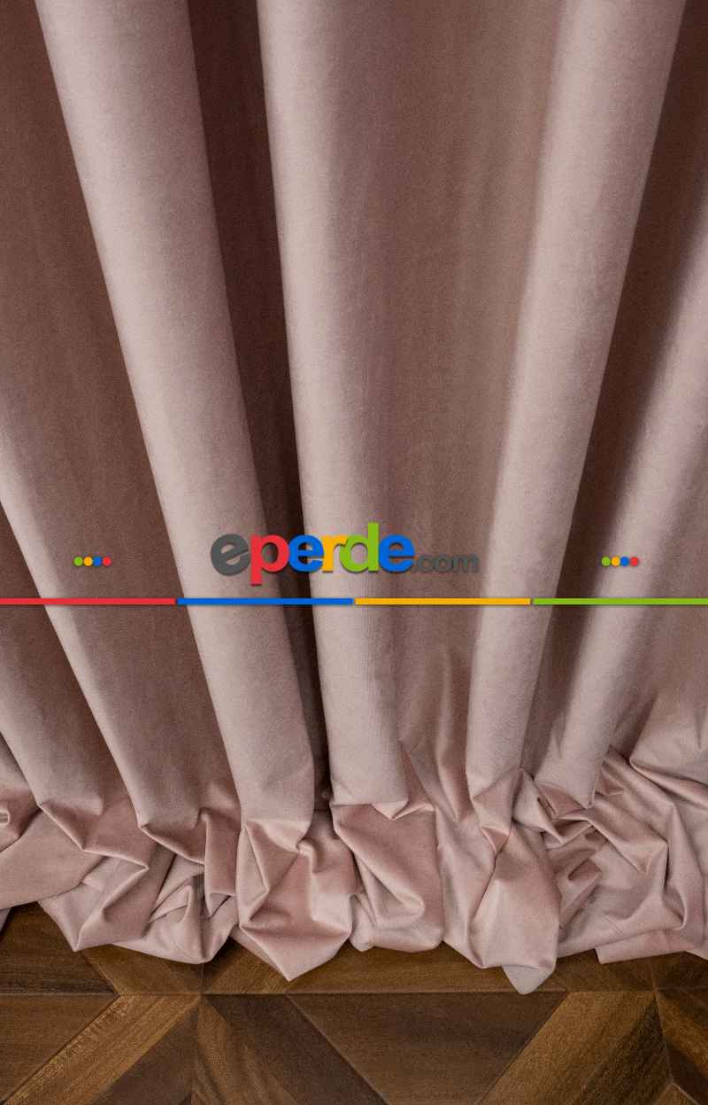 Yatak Odası - İthal Kadife Fon Perdelik Geniş Enli ( Pudra )