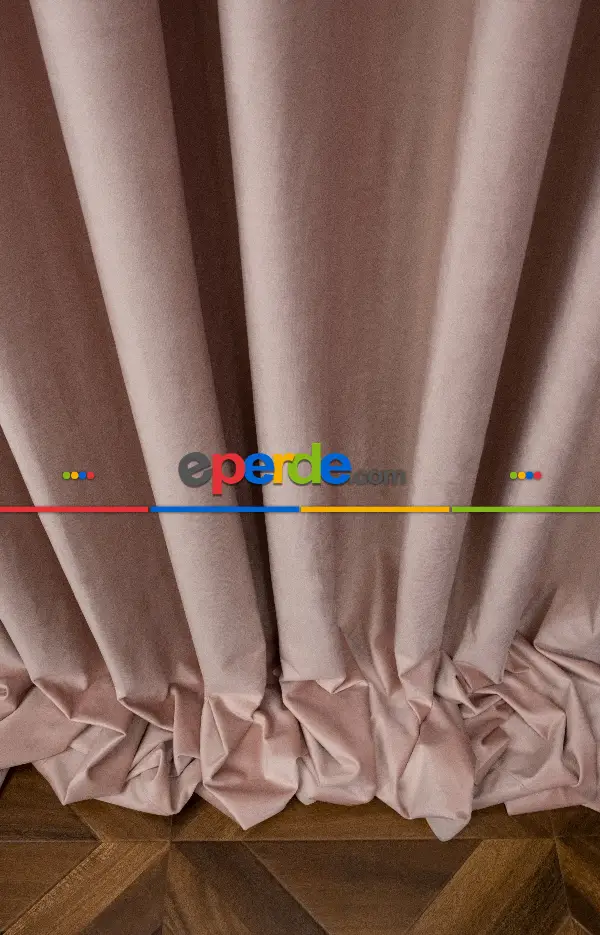 Salon Fon Perde - İthal Kadife Fon Perdelik Geniş Enli ( Pudra )