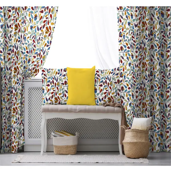 Yaprak Desenli Fon Perde Evim784 Kumaşı Kalındır Duck Bezi Değildir- Mavi-beyaz