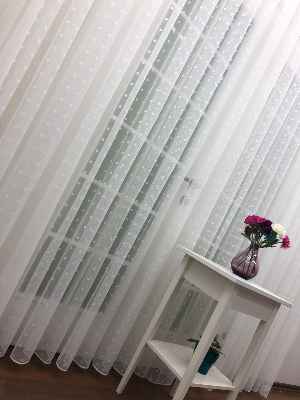 Puantiyeli Spor Desenli Tül Perde- Ekru - Kurşunlu Tül