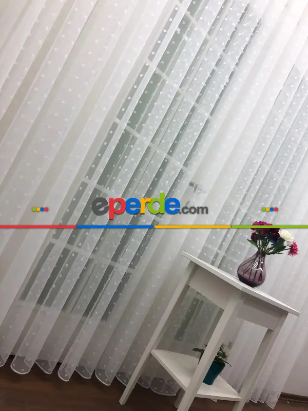 Puantiyeli Spor Desenli Tül Perde- Ekru - Kurşunlu Tül