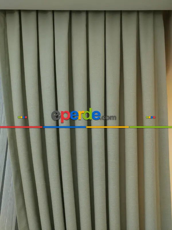 Yatak Odası - Keten Krem Renk Düz Fon Perde- Krem