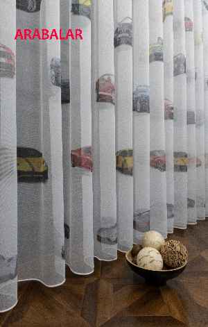 Çocuk Odası - Arabalar Desenli Modern Tül Perde - Elit Ürün