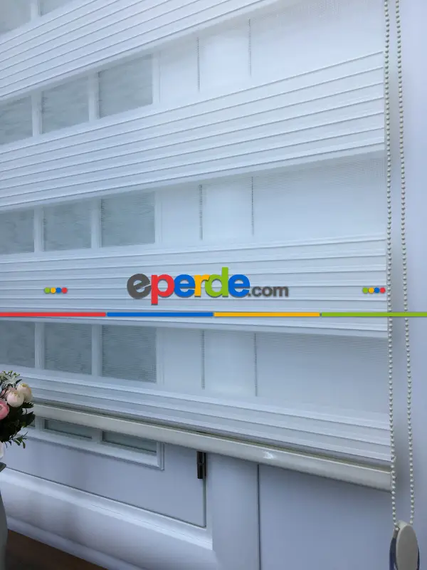 Yatak Odası - Zebra Perde - Geniş Pileli Zebra Perde- Ekru