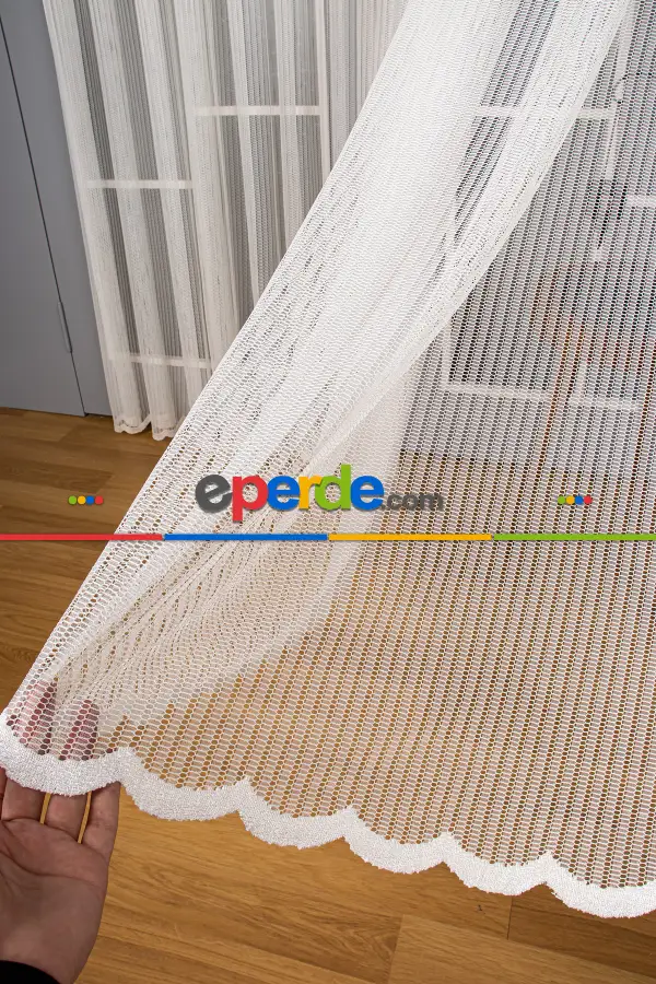 Salon Tül Modelleri - Düz Dantel Zemin Örme Tül Perde Ütü İstemez