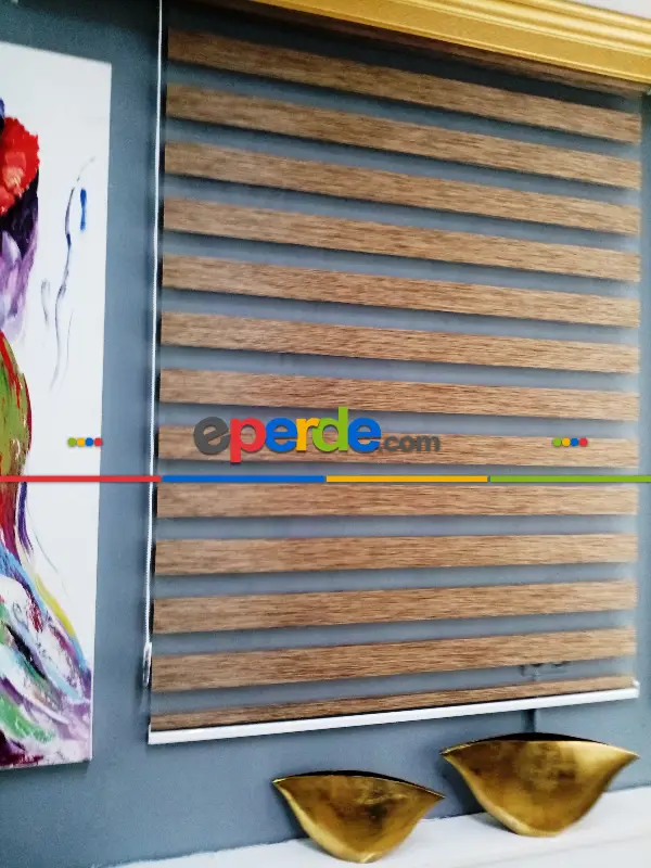 Oturma Odası - Bambu Zebra 2021 Sezonu Kahverengi Kırçıllı A Kalite Bambu Zebra Perde- Kahve Koyu