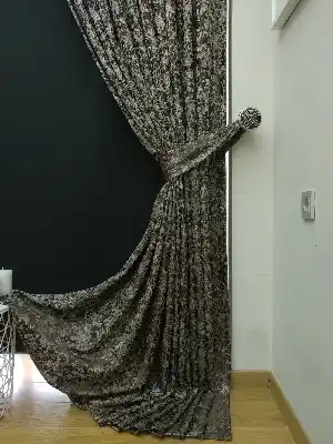 Krem Kahve Desenli Jakar Fon Perde - Kahve