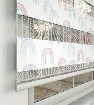 Gökkuşağı Desenli Baskılı Zebra Perde- Çok Renkli